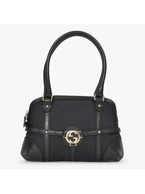 Gucci Interlocking G Handbag Canvas Leather Black Silver